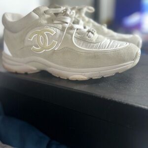 CHANEL Cream Athletic Sneakers